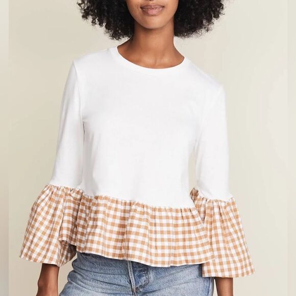 English Factory Gingham Bell Hem Sleeve Top Size Medium - Picture 1 of 6